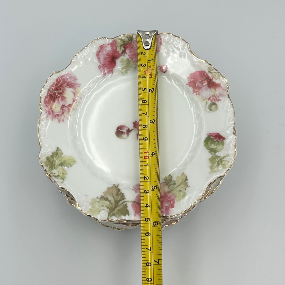 Antique Oscar Schlegelmilch Germany Porcelain Plates Set of 8 Pink Poppy Floral - Picture 5 of 16